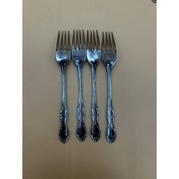 VTG Utica USA Stainless Silverware 4 Forks Flatware Replacement Woodbine Floral - Picture 1 of 3